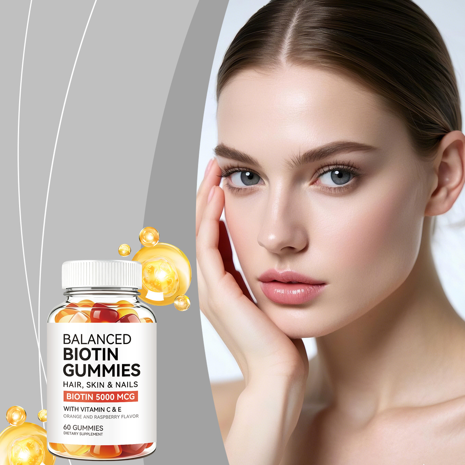 Hair Care Gummies - Ausgewogene Formel Biotin-Gummibärchen, Pflege für Haar