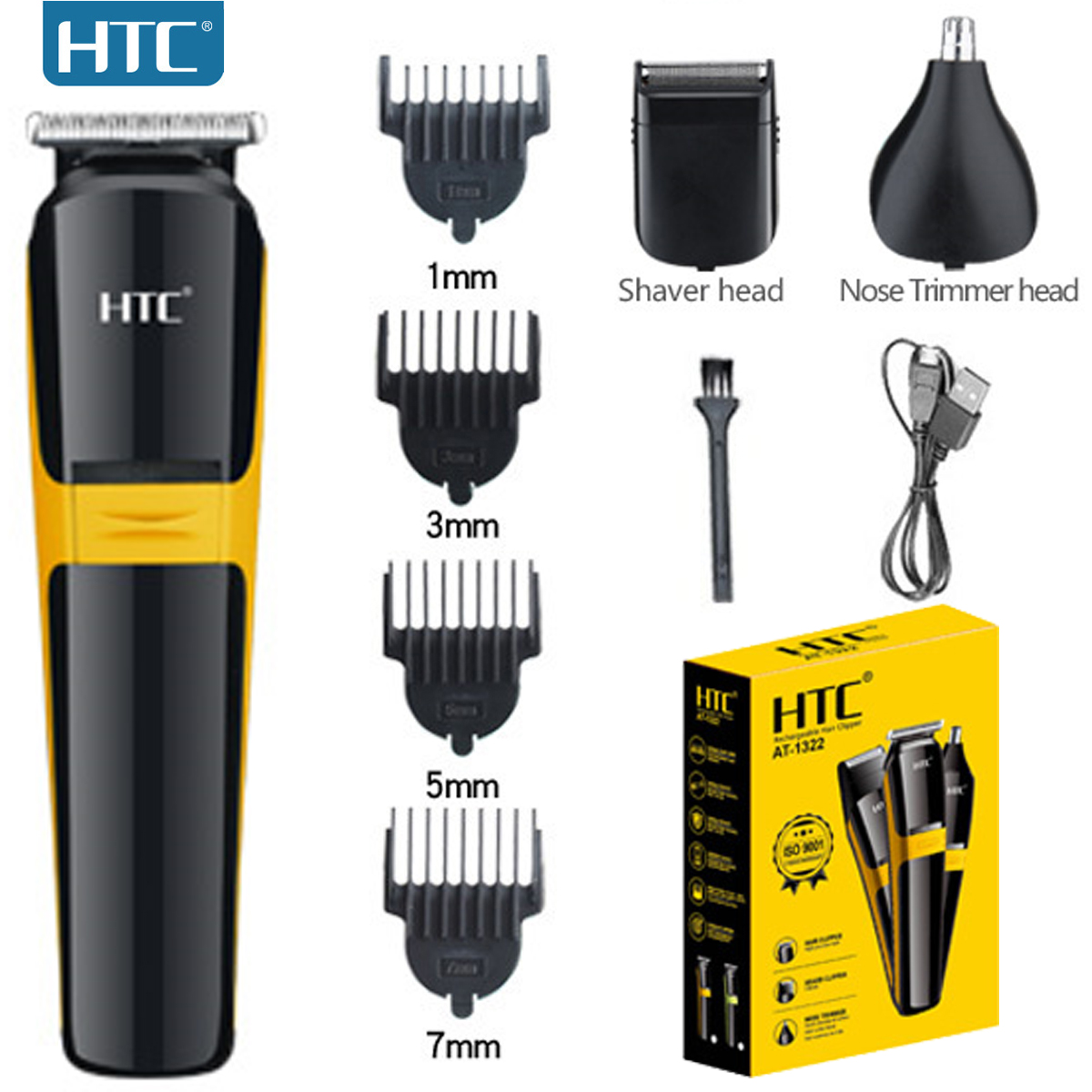 Hair Care Works - HTC USB 3-in-1 elektrischer T-Klingen-Haarschneider/Folienrasur/Nasen- und
