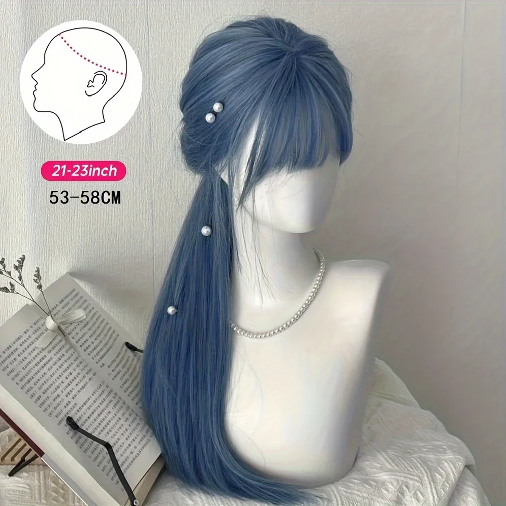Blaue Perücke mit Pony, lange, – Braiding Hair Kanekalon Bewertung und Preis