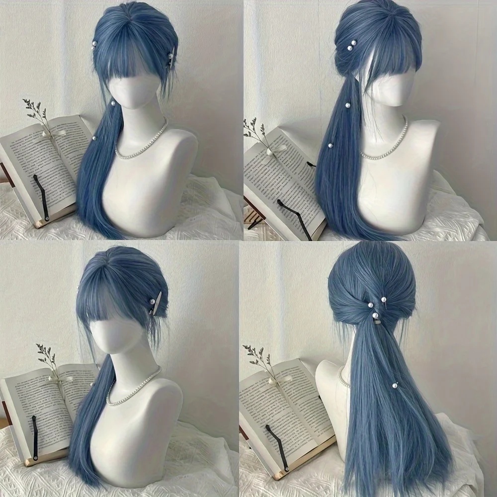 Blaue Perücke mit Pony, lange, – Braiding Hair Kanekalon Bewertung und Preis